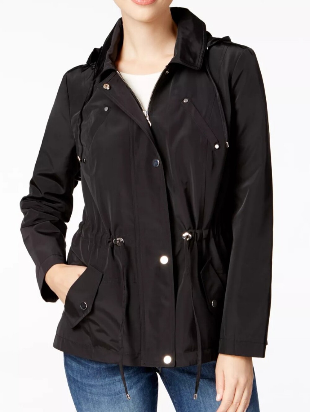 Charter Club Black Hooded Jacket Water Resistant Lightweight Petite Small